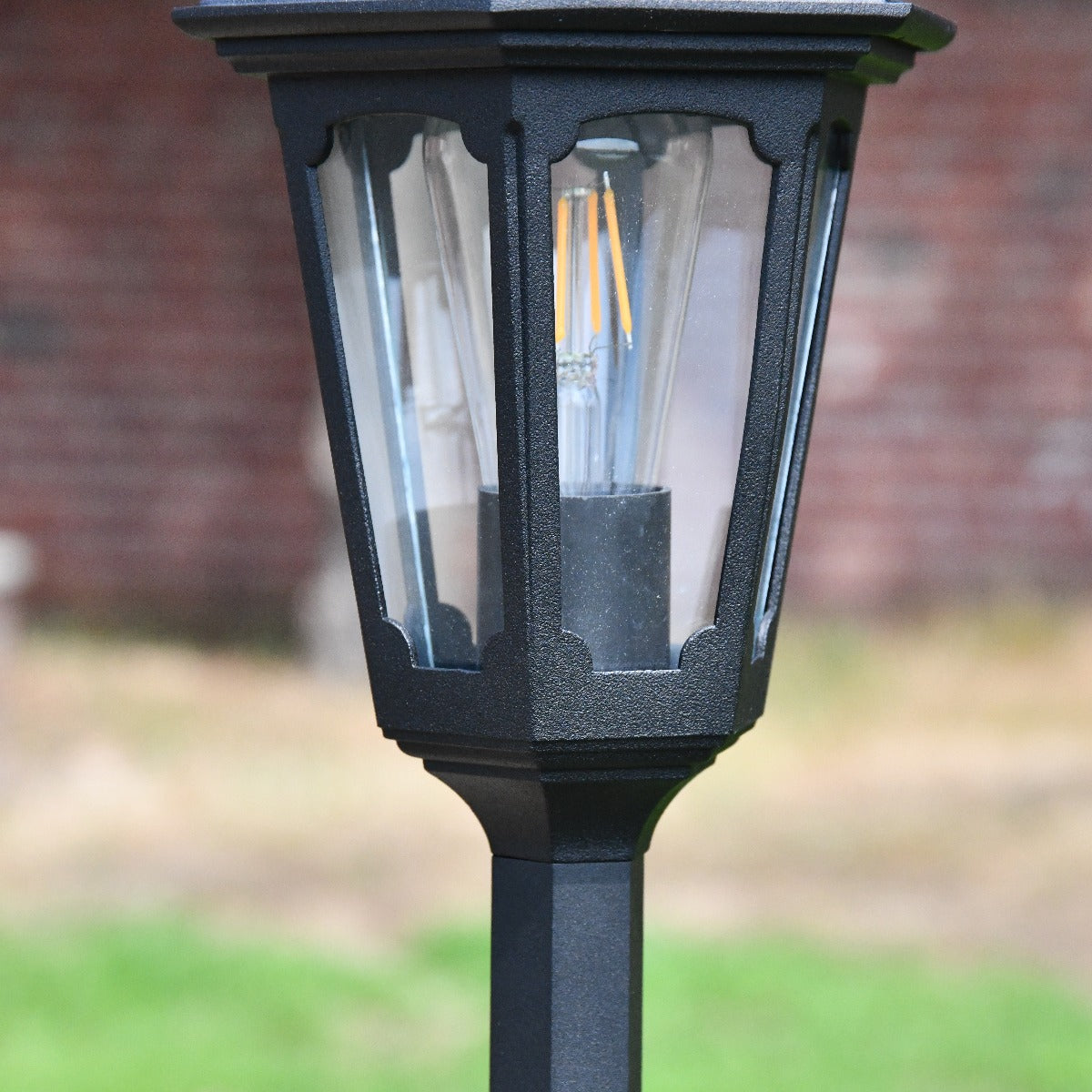 Black Hexagonal Tall Driveway Pillar Light