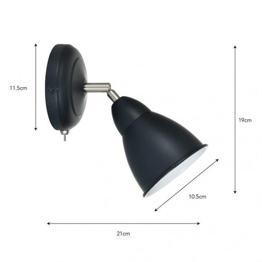Black Modern Adjustable Wall Light by Garden Trading Dimensions