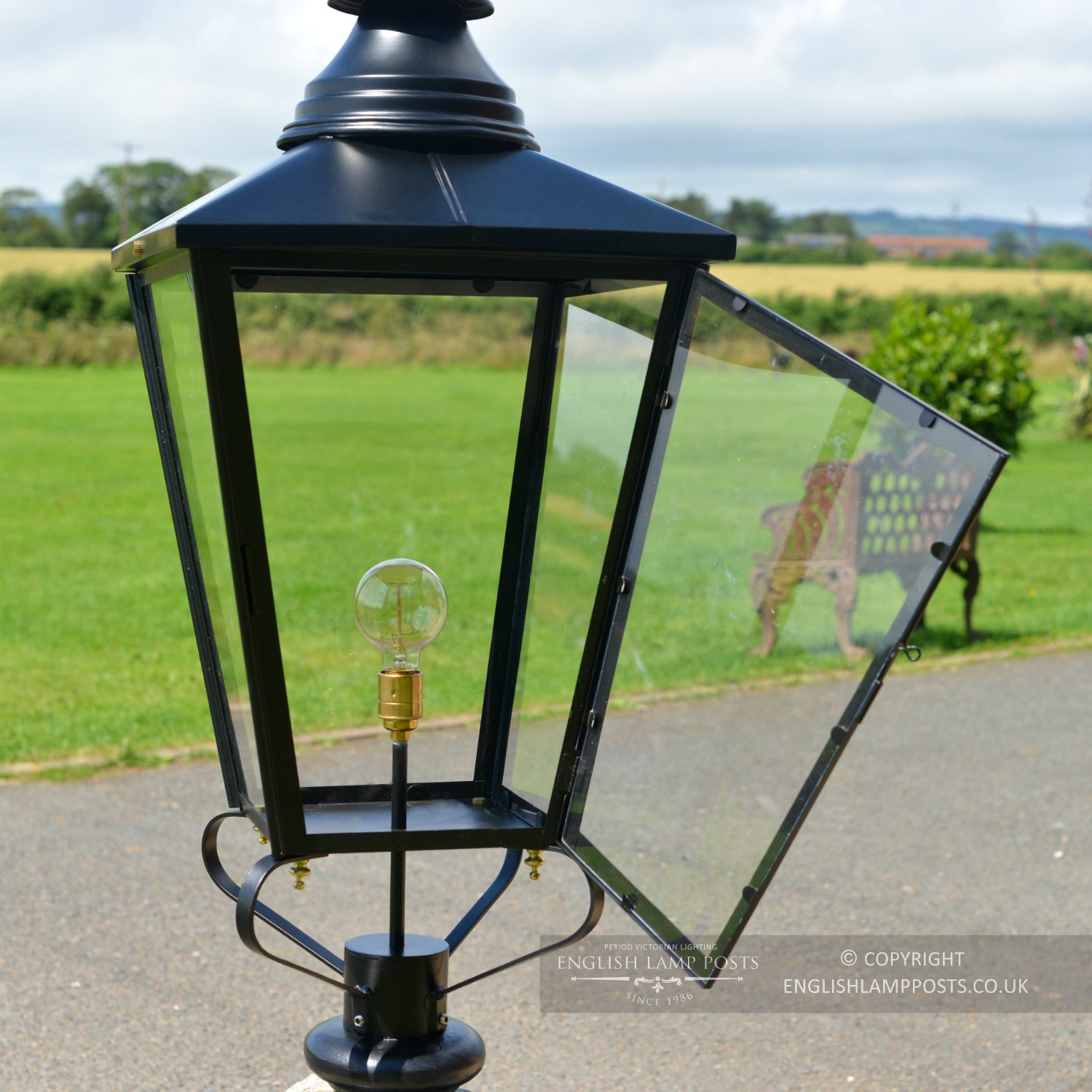 Black Rochester Driveway Light With Open Lantern Door