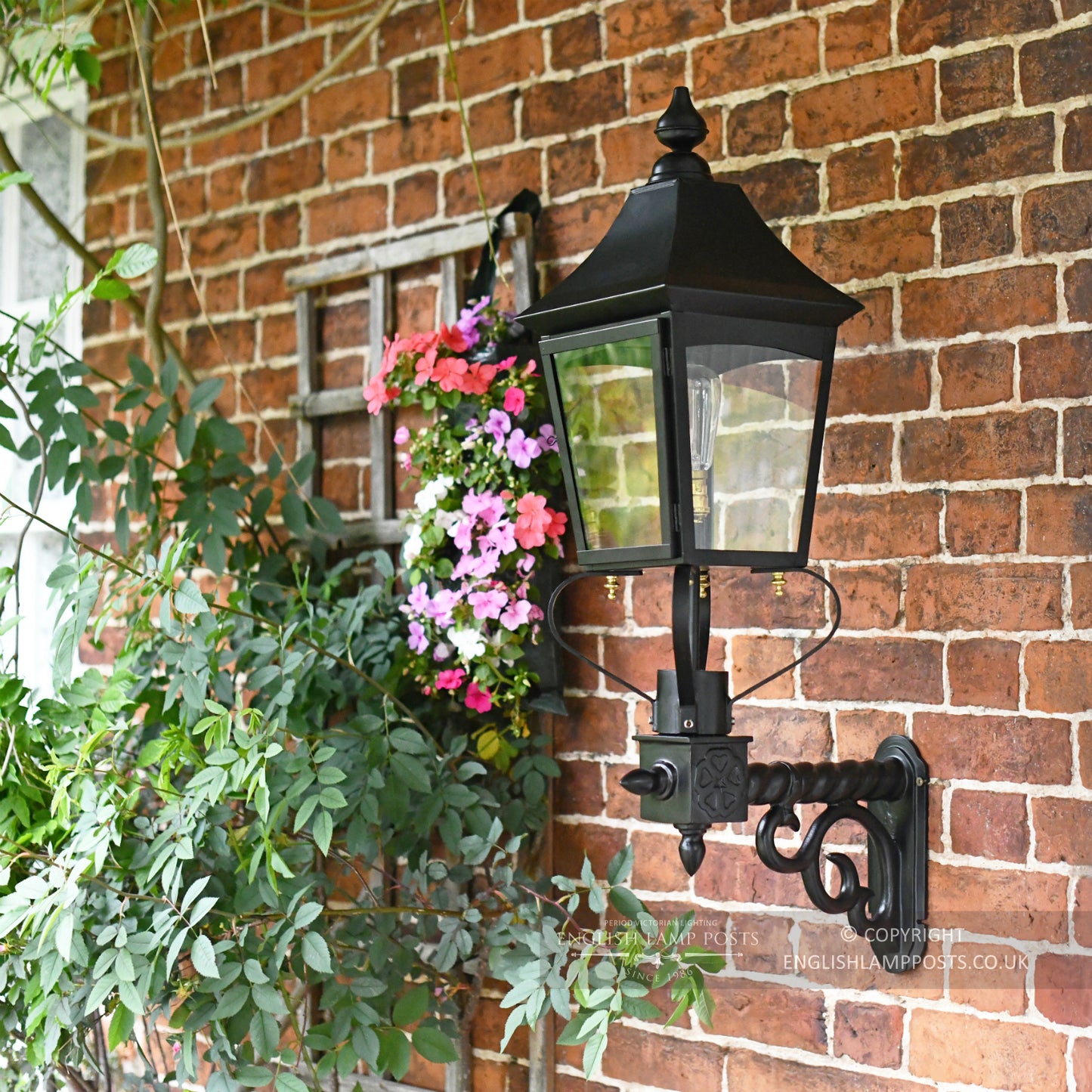 Black Royston Victorian Garden Wall Light On Brick Wall