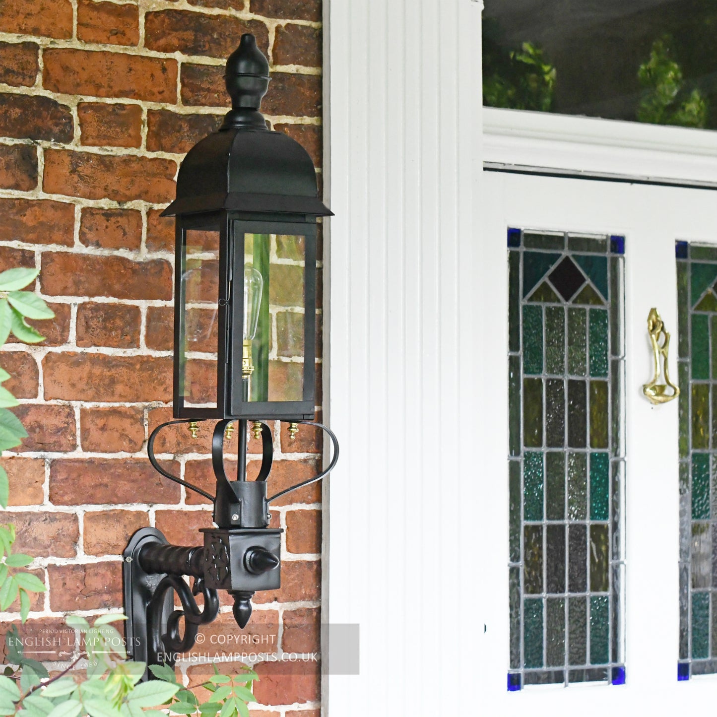 Black Slimline Newhay Victorian Garden Wall Light Installed by Front Door