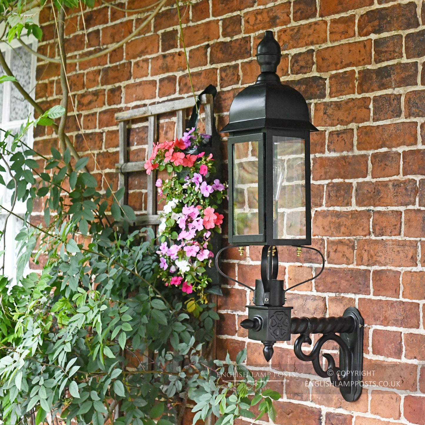 Black Slimline Newhay Victorian Garden Wall Light On Brick Wall