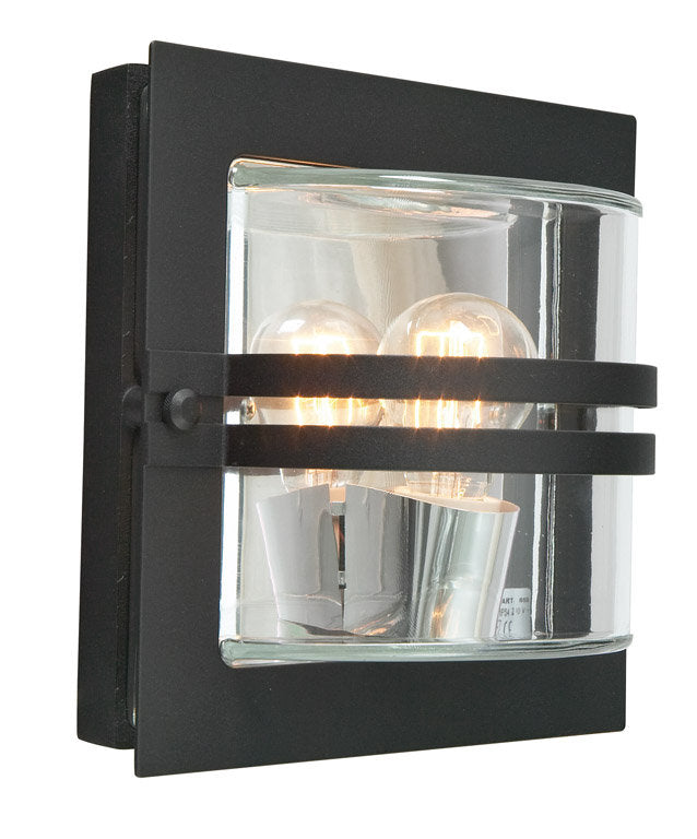 "Portsford" Square Contemporary Wall Light with Clear Glass Shade