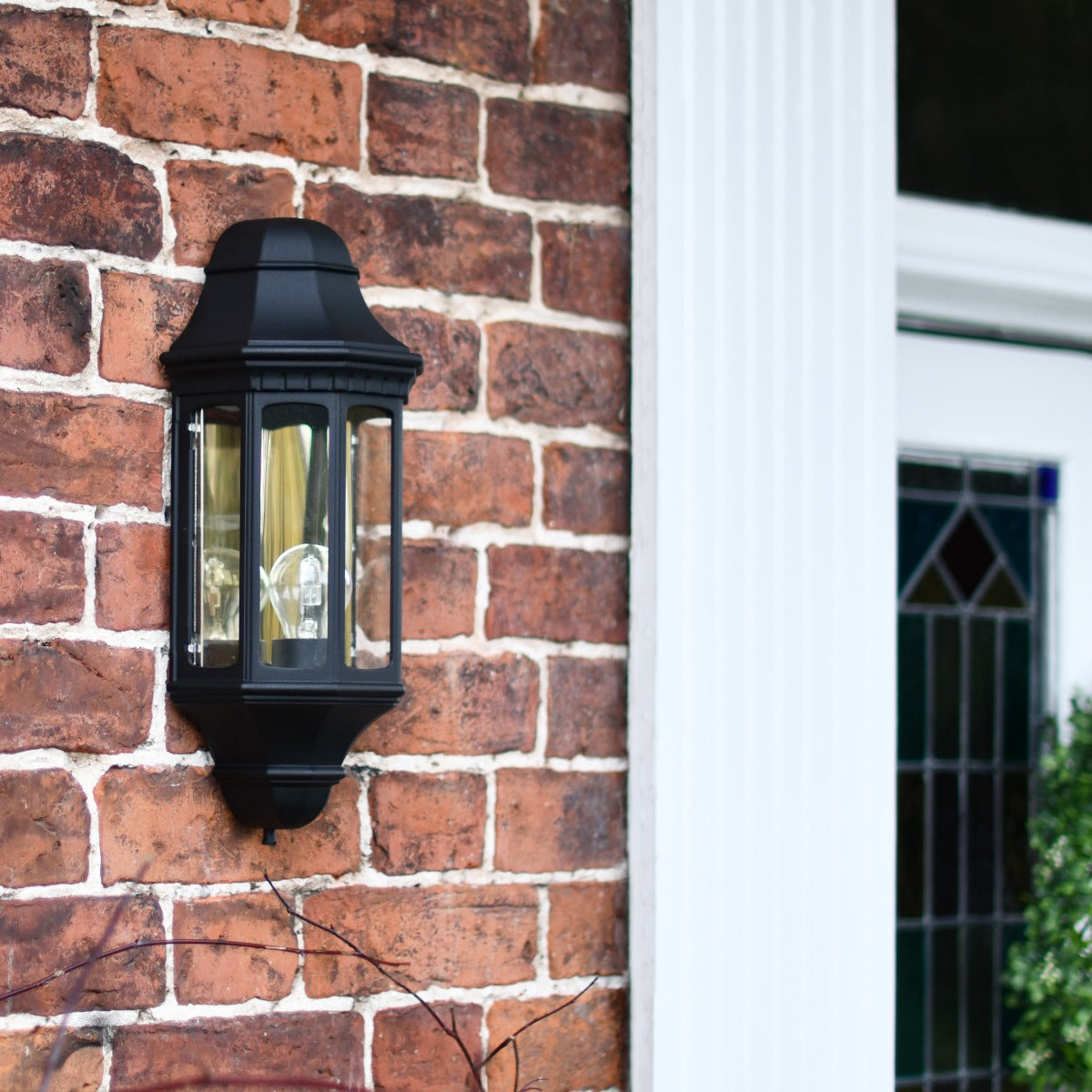 Black Traditional Flush Half Wall Lantern By Front Door