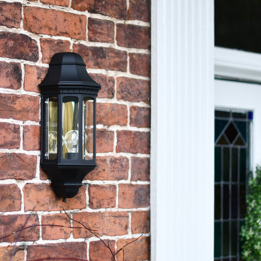 Black Traditional Flush Half Wall Lantern By Front Door