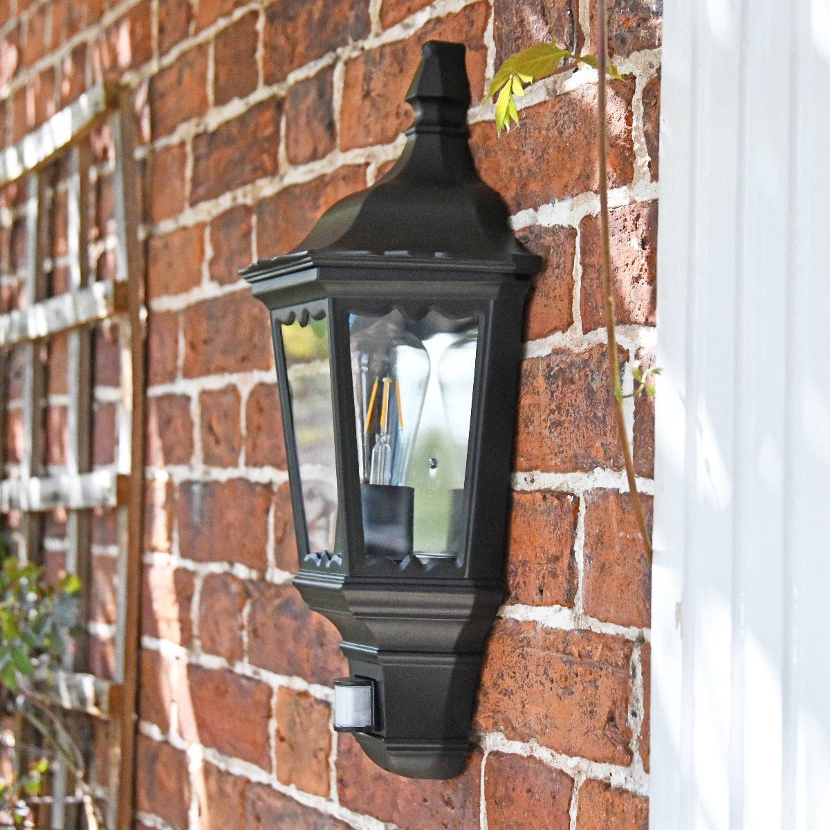 Black Traditional Lantern With Built In PIR Sensor