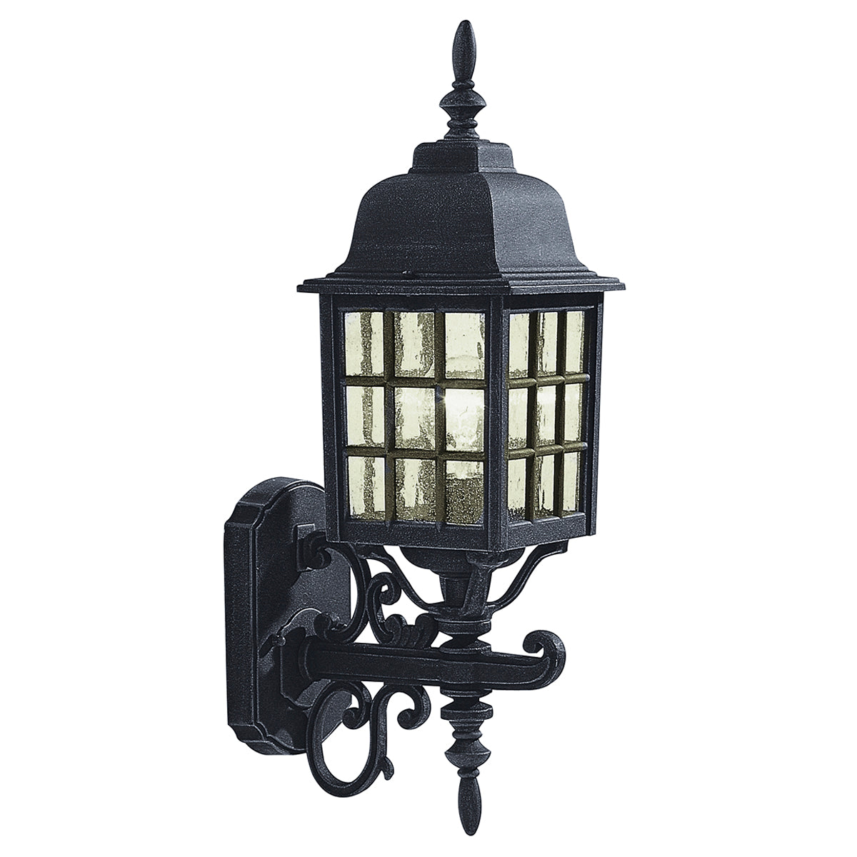 Black Traditional Uplighter Wall Lantern With Textured Glass