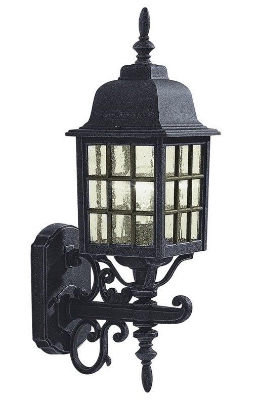 Black Traditional Uplighter Wall Lantern With Textured Glass