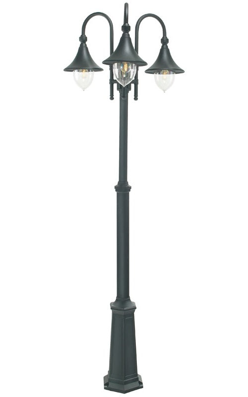 Black triple head railway lamp post
