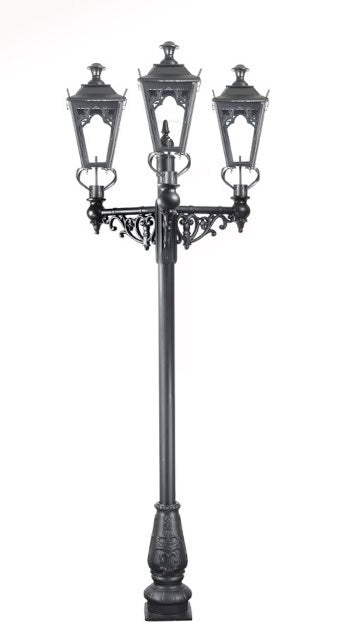 Black Triple Head Gothic Garden Lamp Post - thumbnail