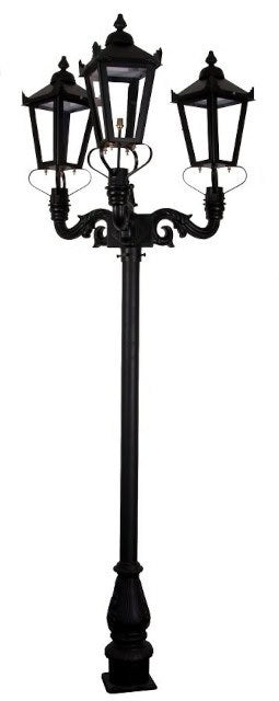Black Victorian Lantern and Lamp Post Deluxe Triple Head Design - thumbnail