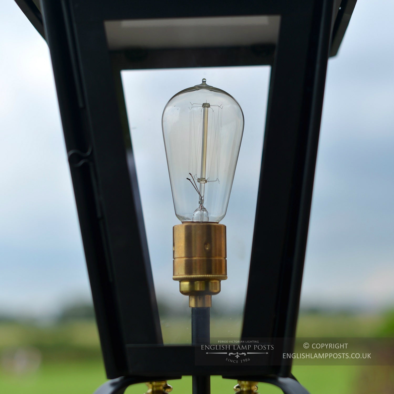 Black Victorian Pillar Light Close Up ofBulb Holder