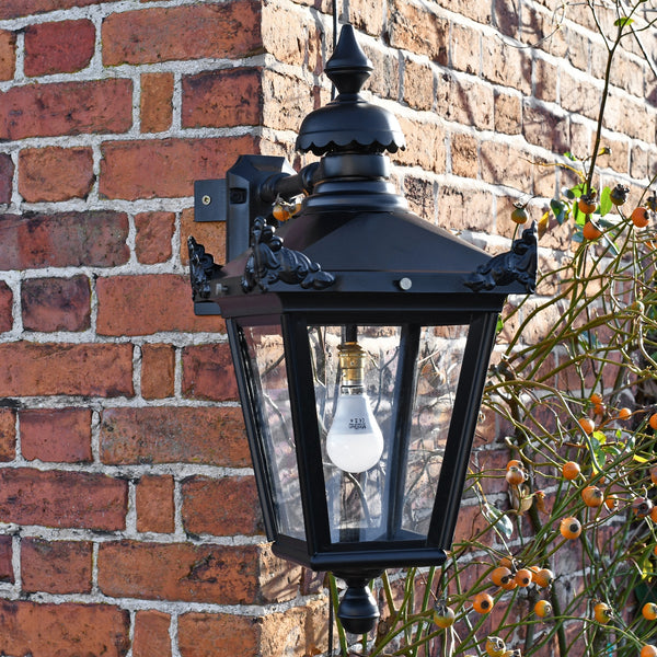 Large Black Top Fix Wall Lantern With Corner Mount Bracket