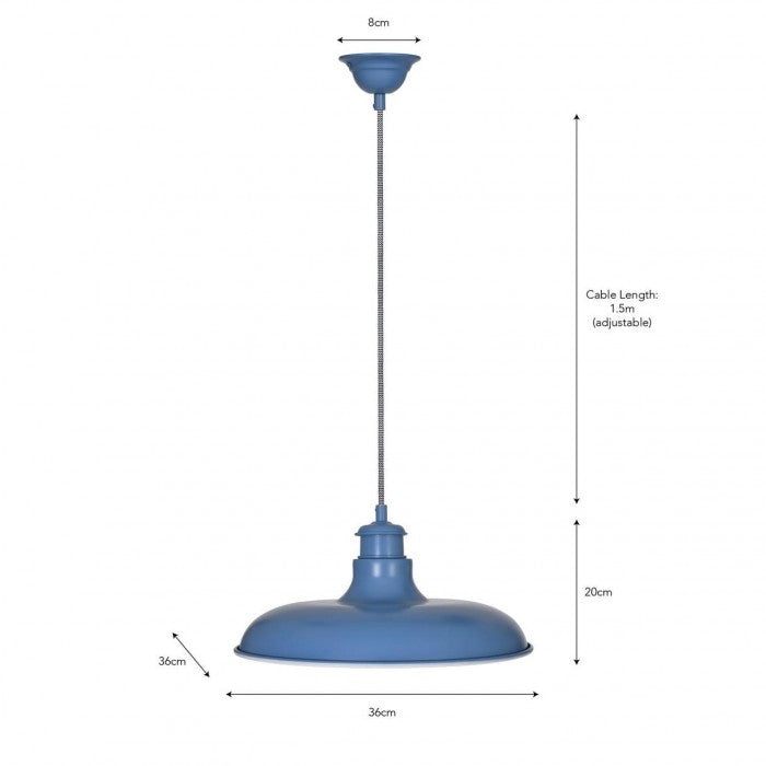 Blue Hanging Interior Barn Pendant Light by Garden Trading With Dimensions