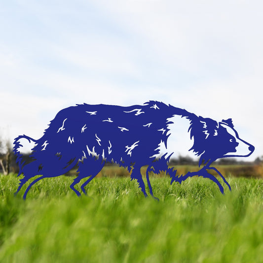 Border Collie Sheepdog Garden Sheet Steel Silhouette In Blue
