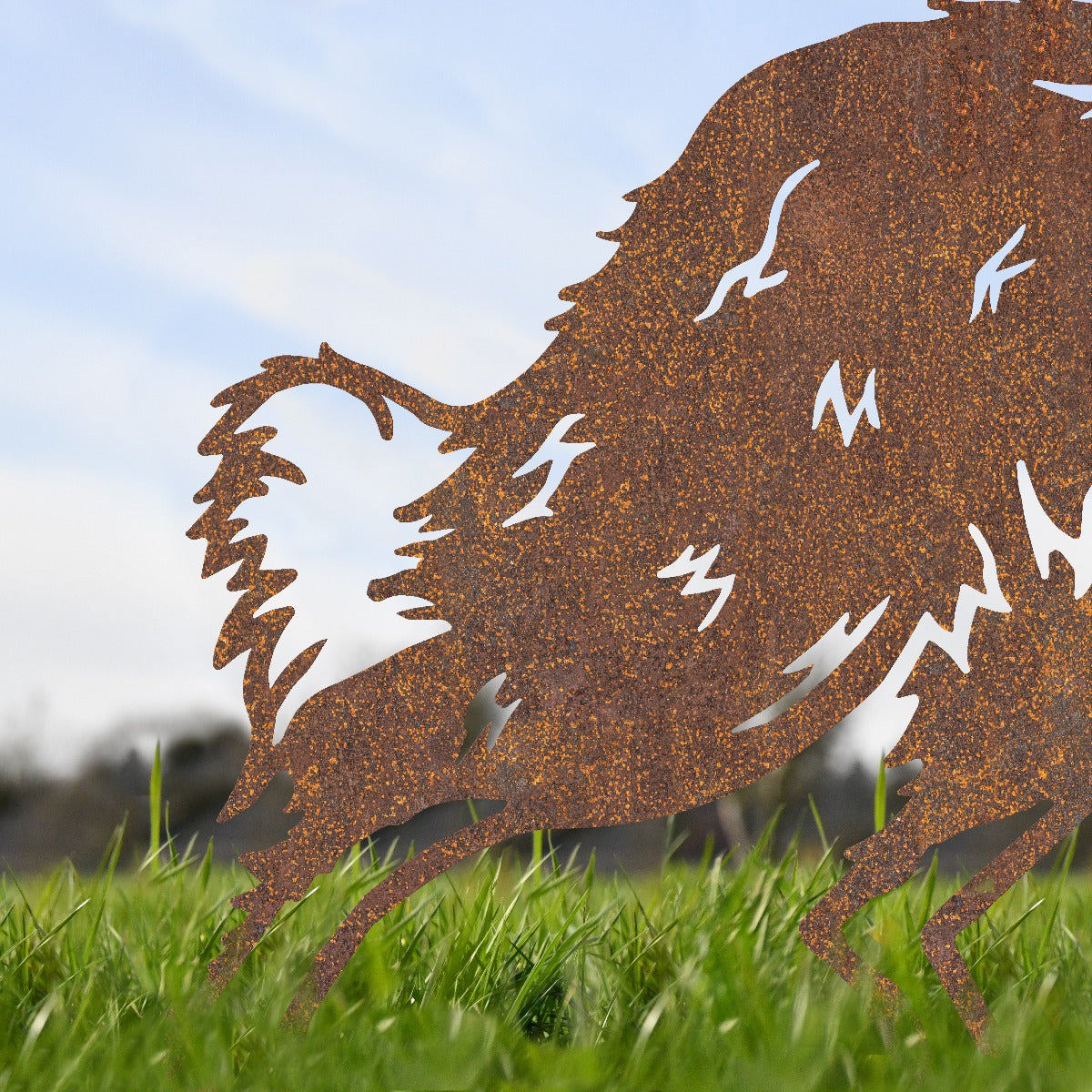 Close Up Of Border Collie Garden Sheet Steel Silhouette In Rustic