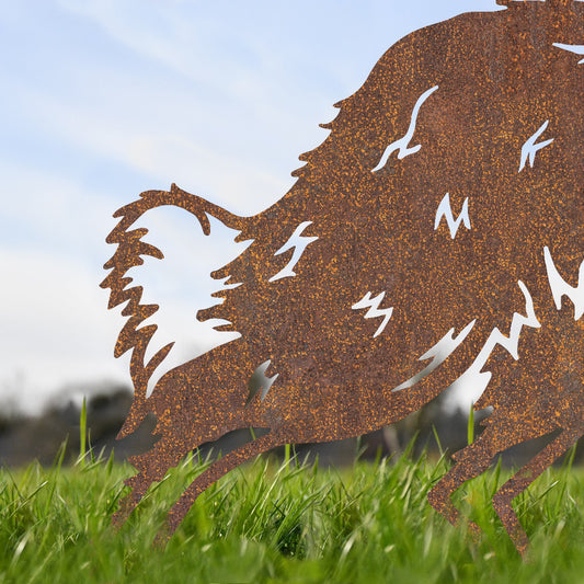 Close Up Of Border Collie Garden Sheet Steel Silhouette In Rustic