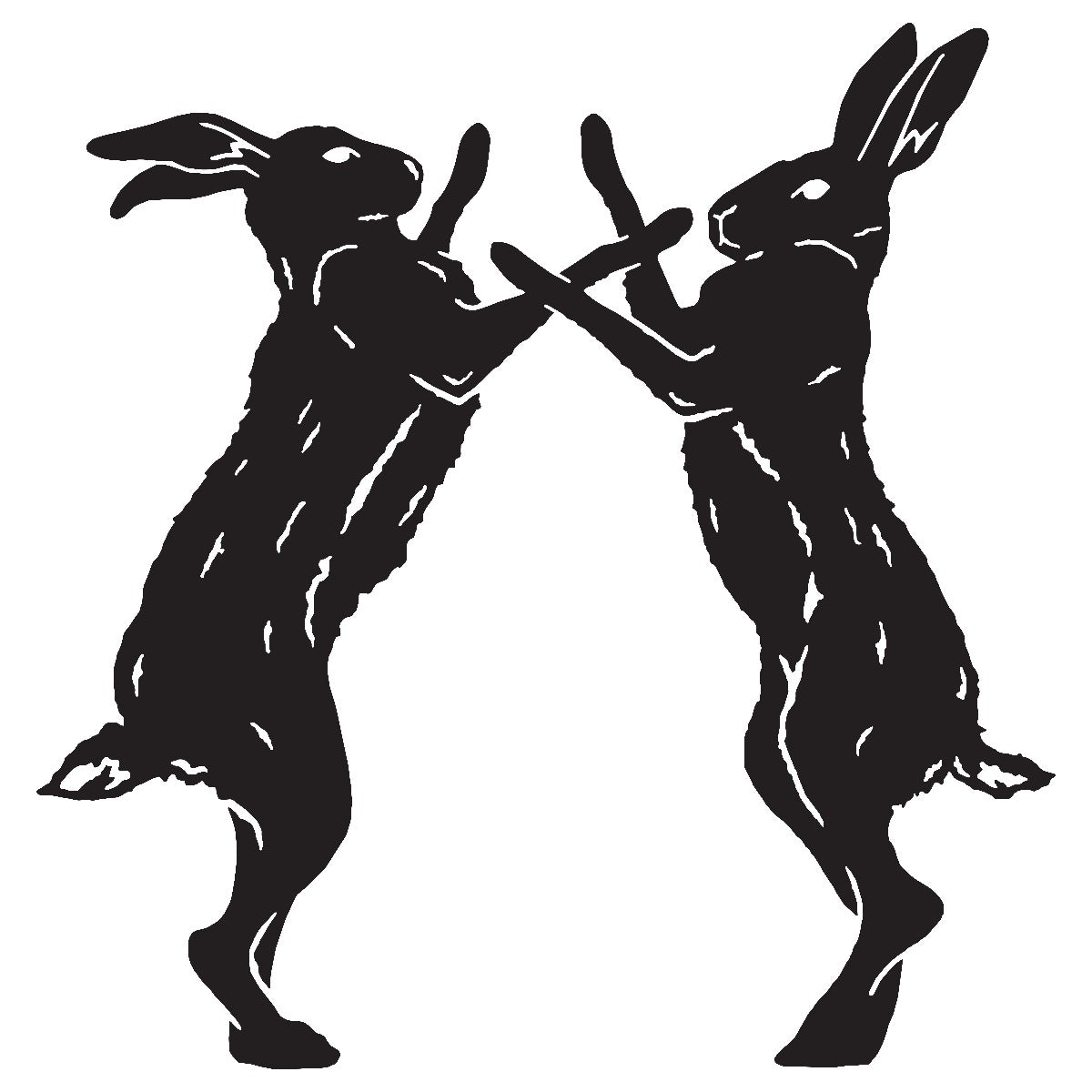 Large Boxing Hares Garden Sheet Steel Silhouette In Black