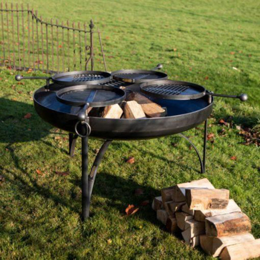 'Boxwell' 120cm Diameter Fire Bowl with Swing Arm and Barbecue Rack