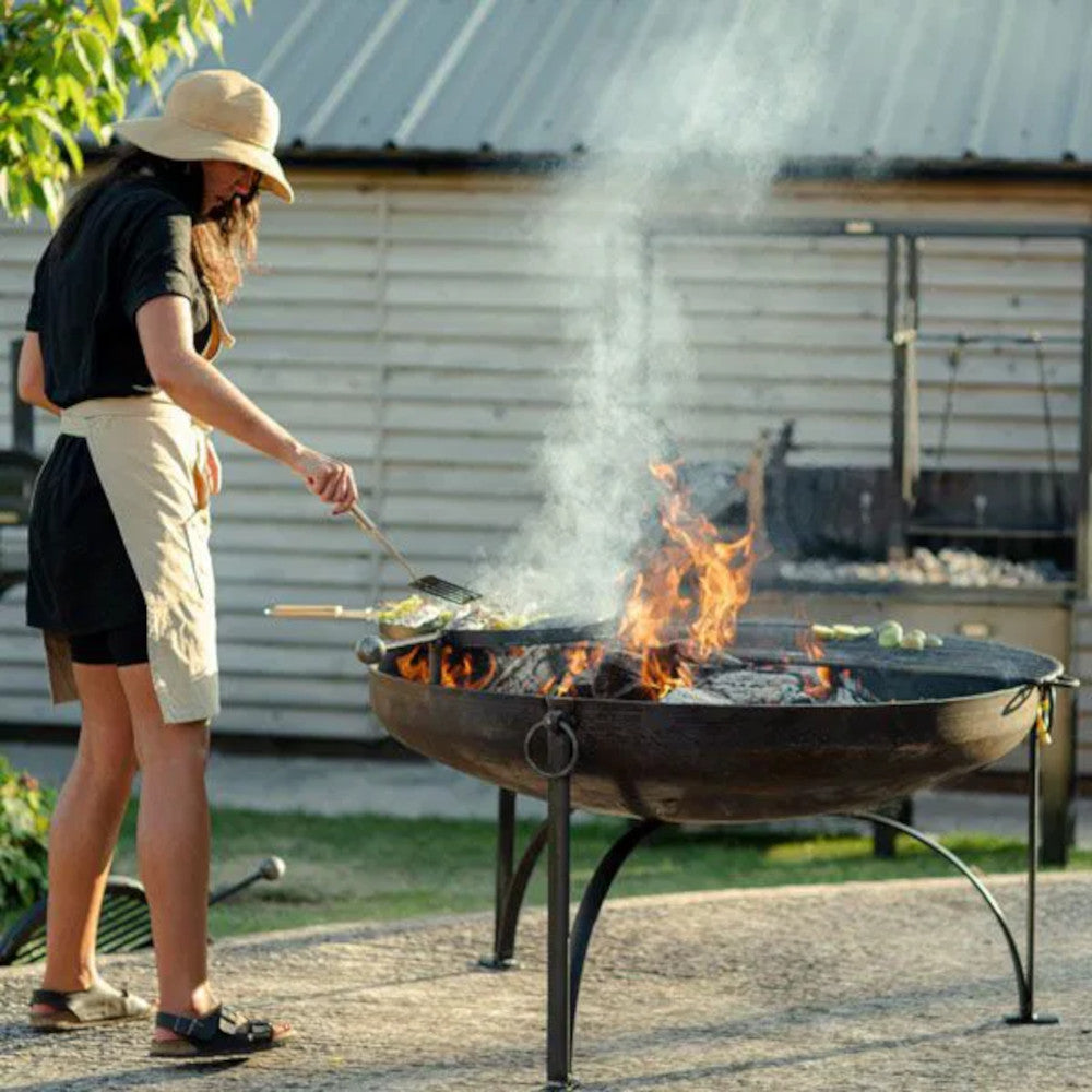Life size scale of the 'Boxwell' 120cm Diameter Fire Bowl with Swing Arm and Barbecue Rack