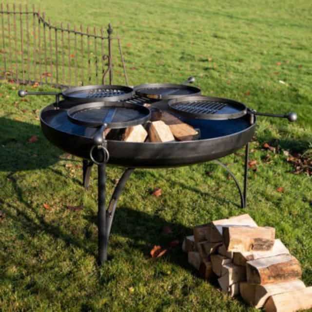 'Boxwell' 120cm Diameter Fire Bowl with Swing Arm and Barbecue Rack - thumbnail