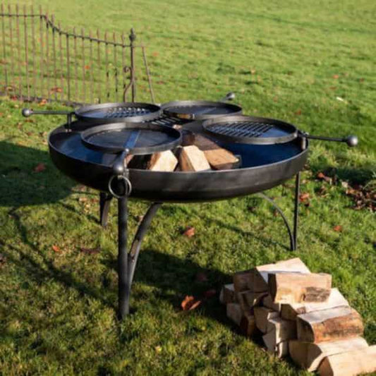 'Boxwell' 120cm Diameter Fire Bowl with Swing Arm and Barbecue Rack - thumbnail
