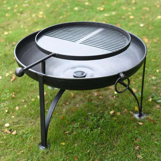 'Boxwell' 90cm Diameter Fire Bowl with Swing Arm and Barbecue Rack - thumbnail