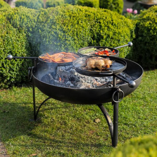 'Boxwell' 90cm Diameter Fire Bowl with Triple Barbecue Swing Arms