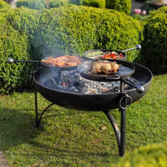 'Boxwell' 90cm Diameter Fire Bowl with Triple Barbecue Swing Arms - thumbnail