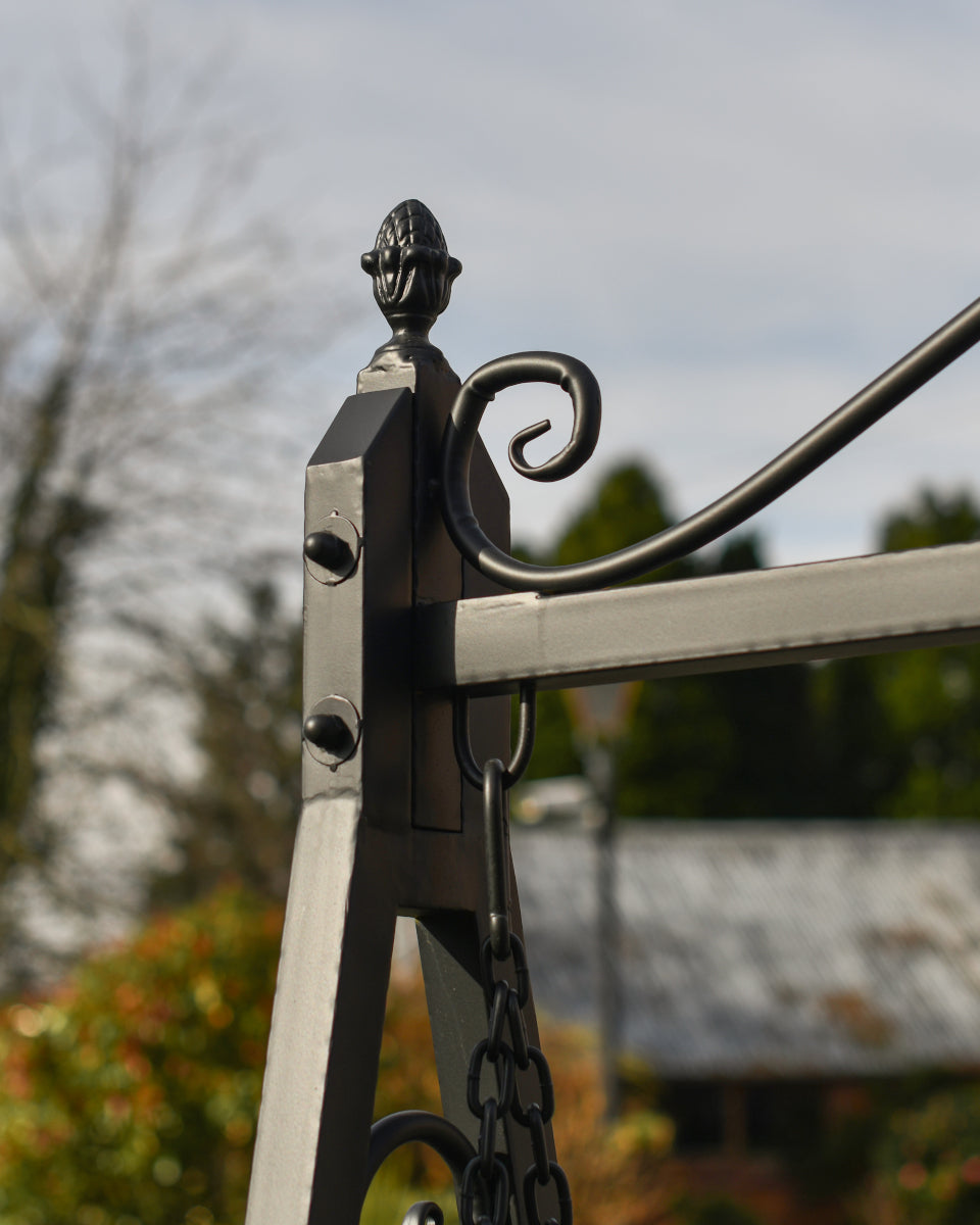 Close up of the pinecone finial