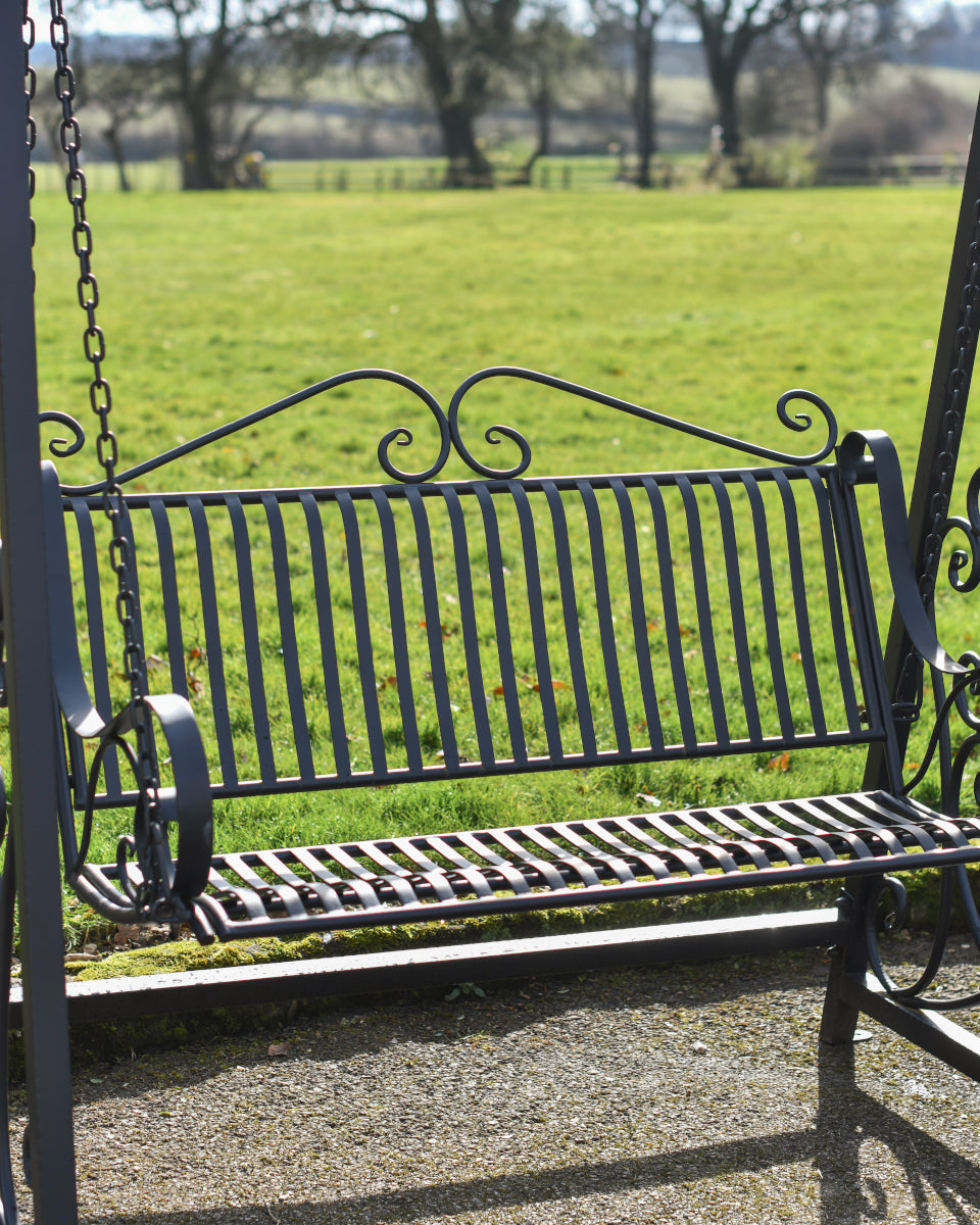 View of the metal slat bench