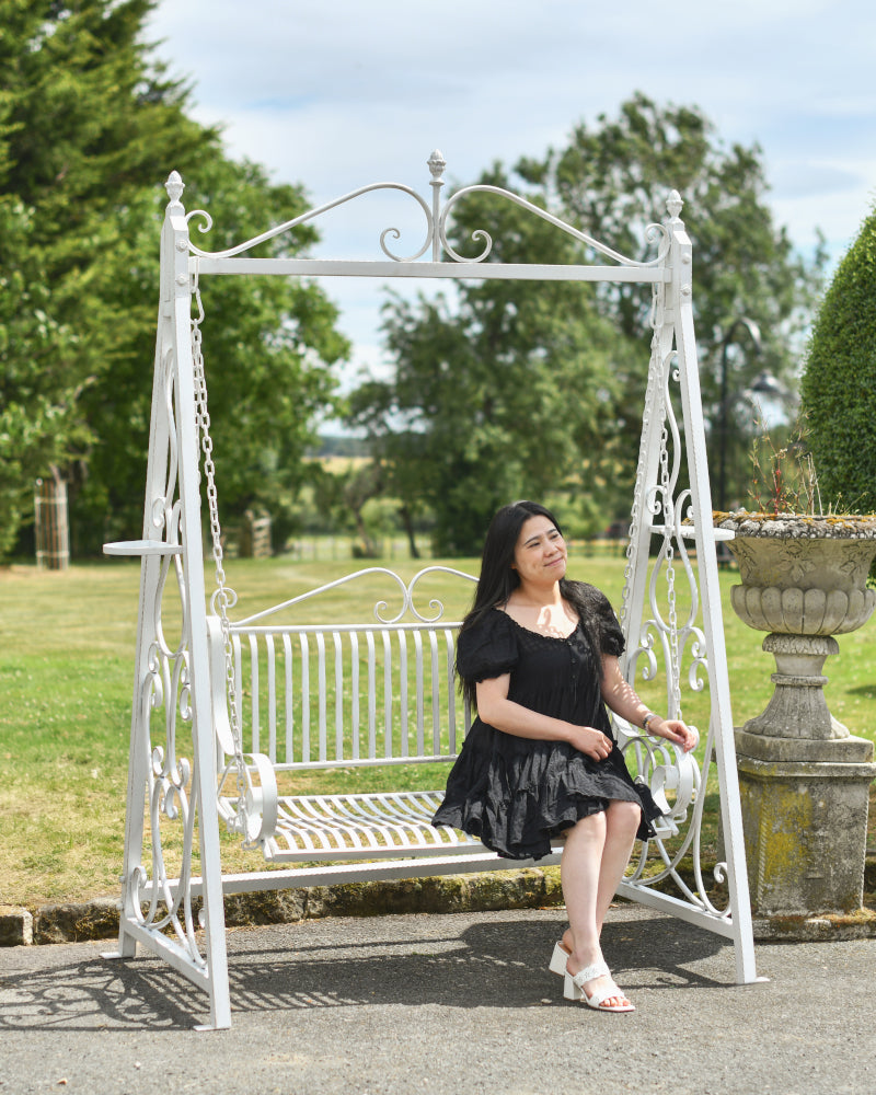 Life size scale of the cream swing bench