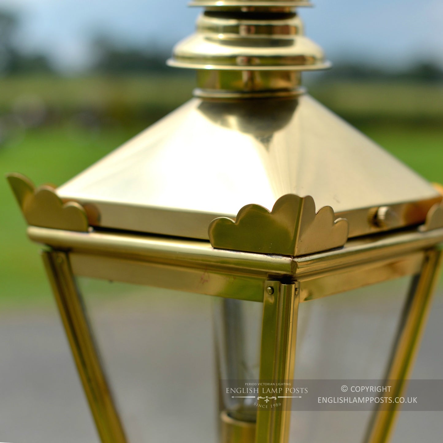 Brass Kensington Lantern & Pillar Post Set Close Up