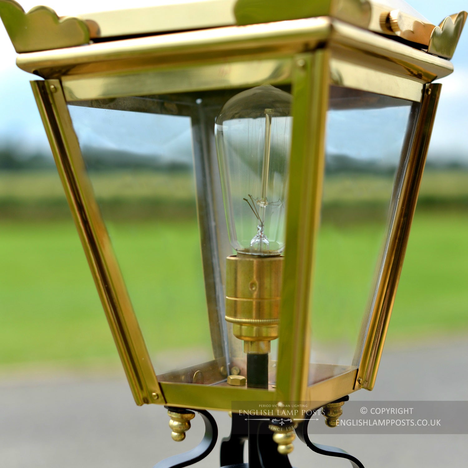 Brass Kensington Lantern & Pillar Post Set With Bulb Holder Fitting