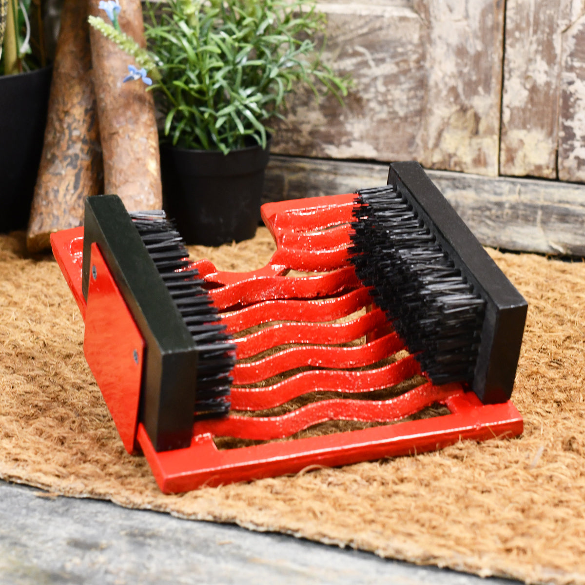 Bright Red "The Trio" Garden Boot Scraper, Brush and Jack