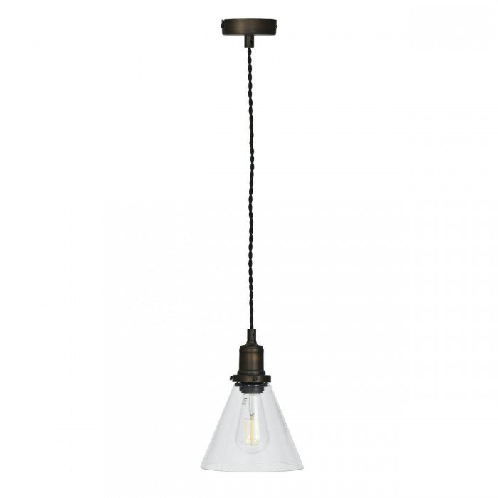 Bronze and Glass Cone Design Hanging Pendant Light By Garden Trading
