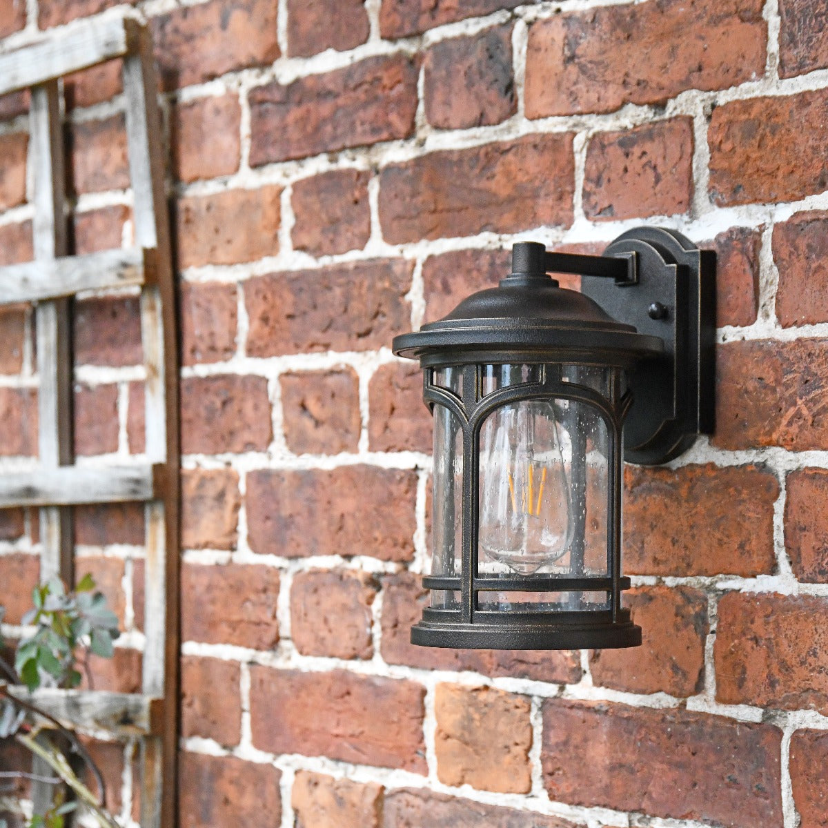 Bronze Flush Wall Lantern With Seeded Glass
