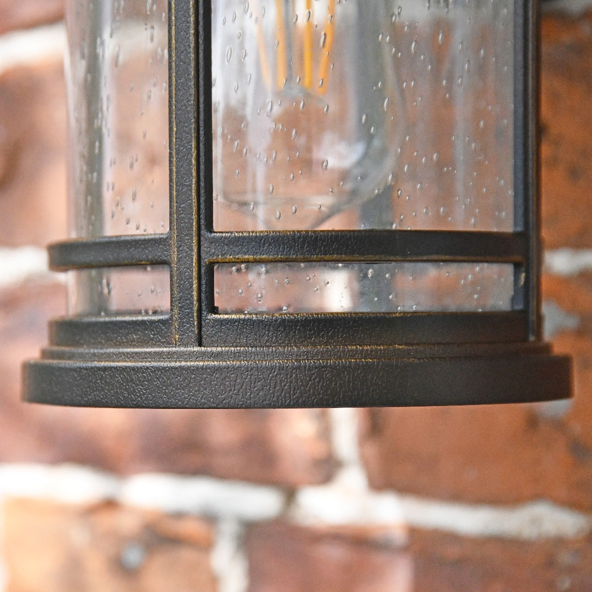 Bronze Flush Wall Lantern With Seeded Glass Close Up