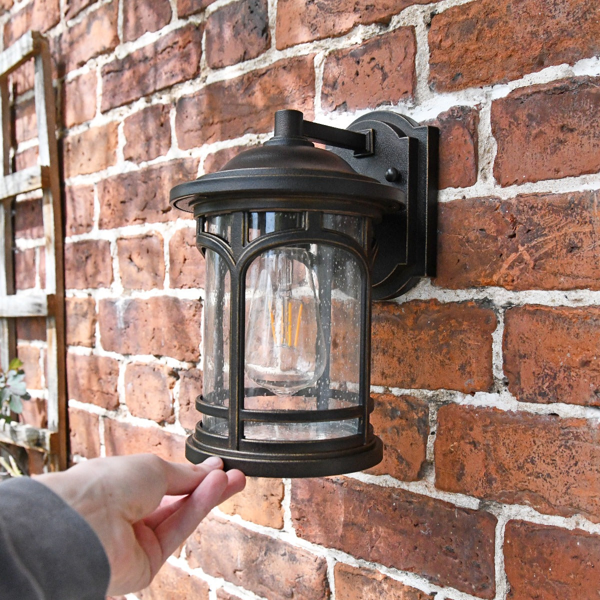 Bronze Flush Wall Lantern With Seeded Glass Scale