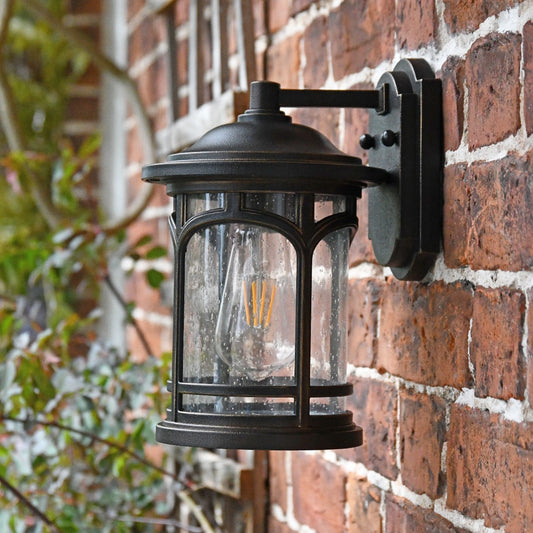 Bronze Flush Wall Light With Seeded Glass