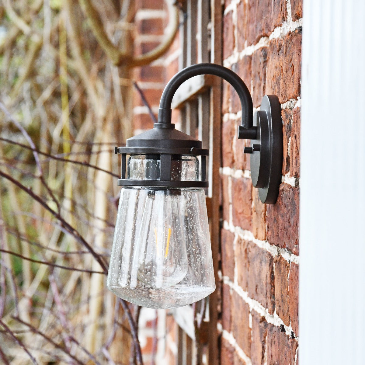 Bronze Industrial Wall Lantern With Seeded Glass