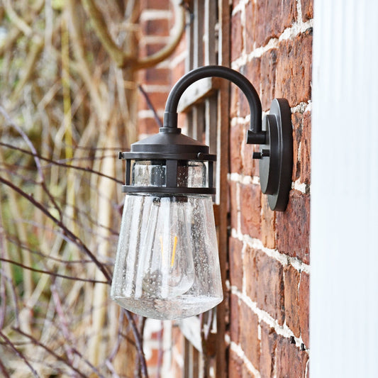 Bronze Industrial Wall Lantern With Seeded Glass