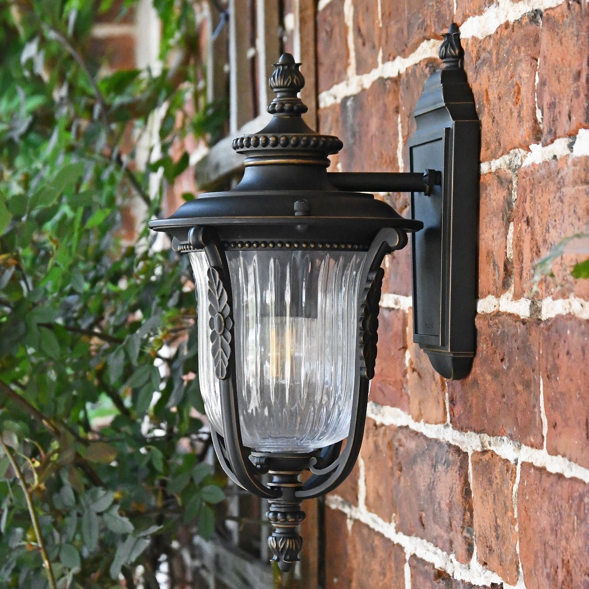 Bronze Ribbed Glass Wall Lantern