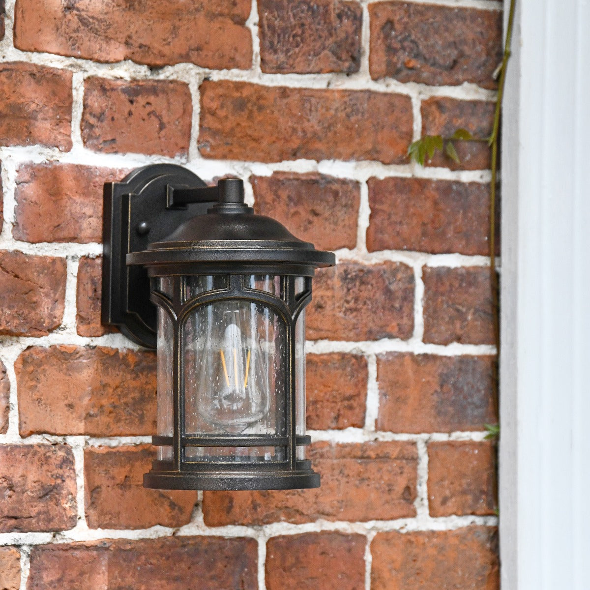 Bronze Wall Lantern With Seeded Glass