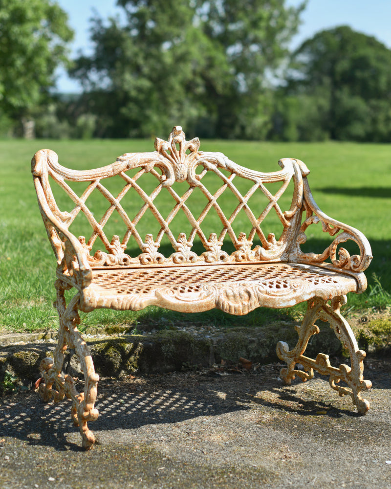 Angled view of the rustic 'Camden' bench in situ