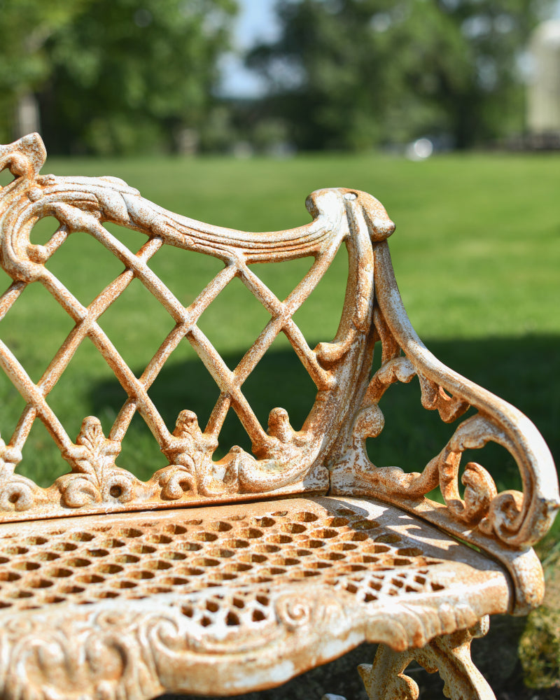 View of the rustic cream bench side