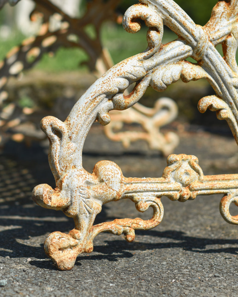 Magnified view of the decorated bench foot