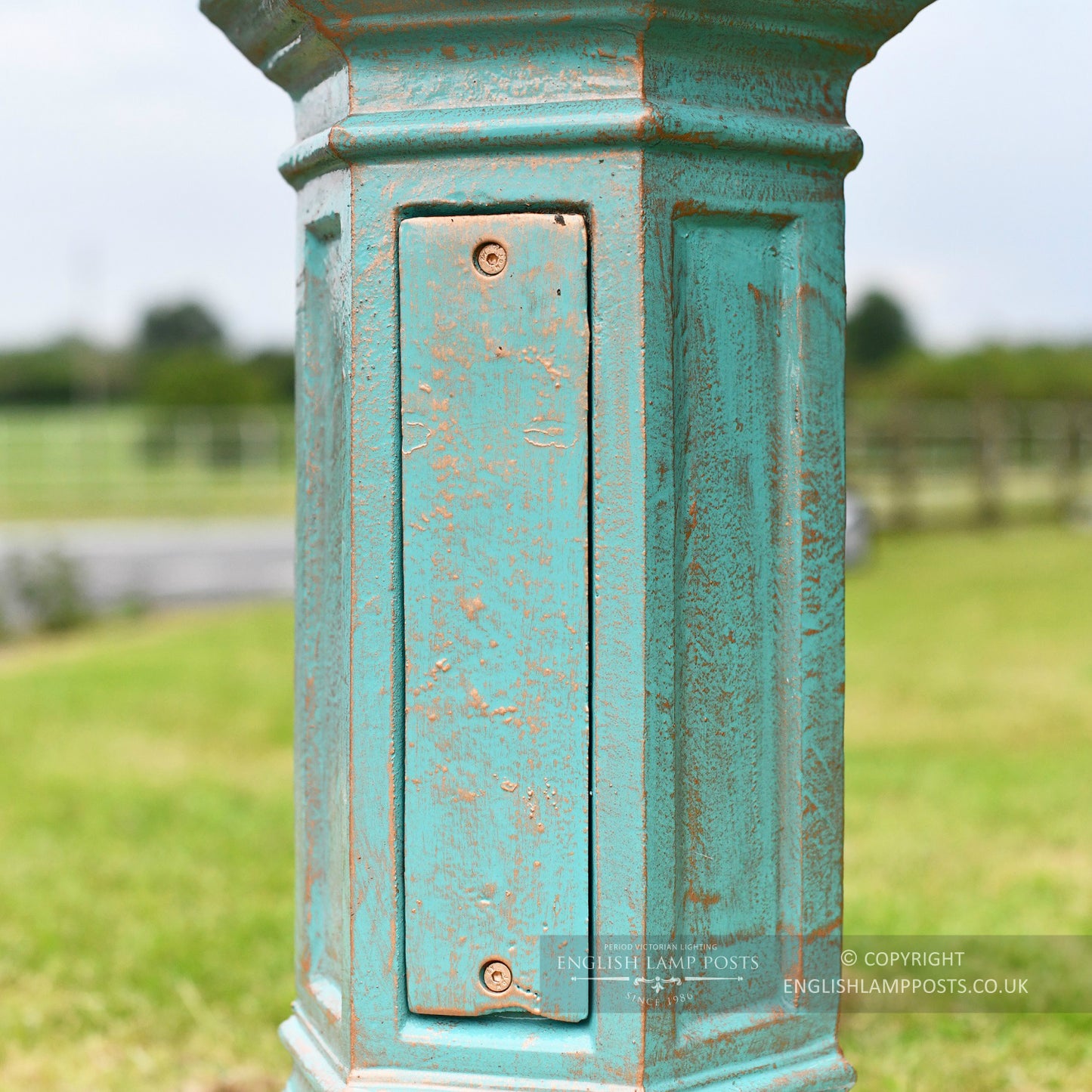 Cast Iron Antique Pale Blue Lamp Post Base