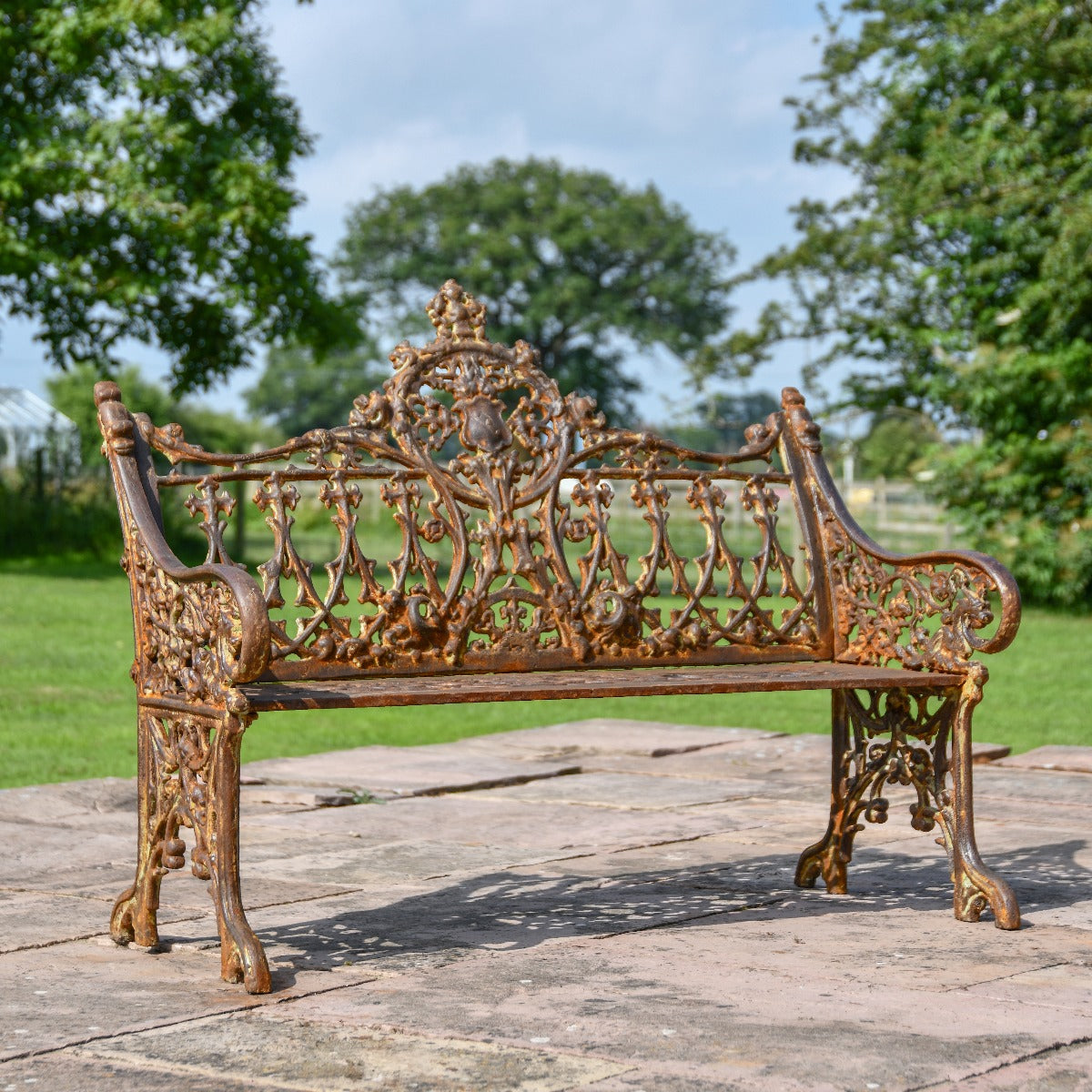 Cast Iron and Wooden Slat Giraffe Garden Bench