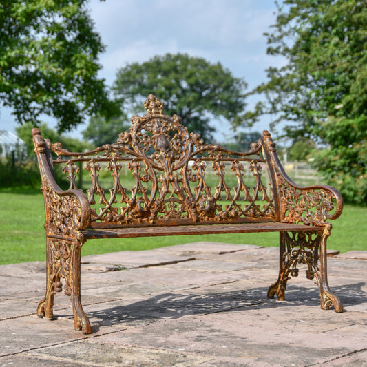 Cast Iron and Wooden Slat Giraffe Garden Bench